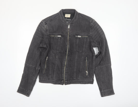 Gap 1969 Mens Grey Denim Biker Jacket S Regular Fit Full Zip
