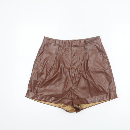 PrettyLittleThing Women Brown Faux Leather Short High Rise Skirt UK 10