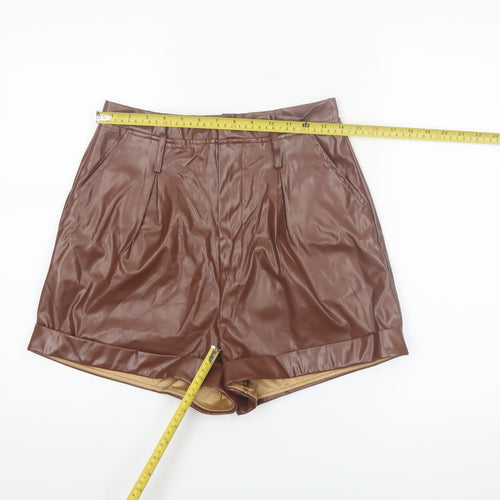 PrettyLittleThing Women Brown Faux Leather Short High Rise Skirt UK 10