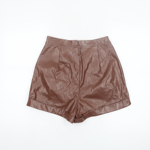 PrettyLittleThing Women Brown Faux Leather Short High Rise Skirt UK 10