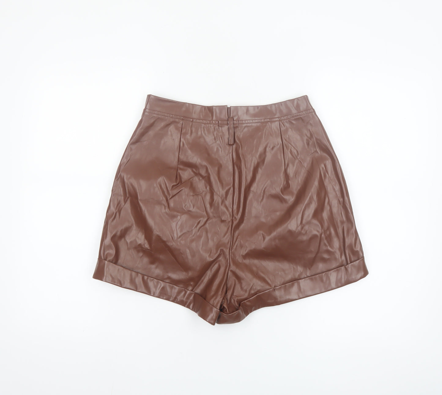 PrettyLittleThing Women Brown Faux Leather Short High Rise Skirt UK 10