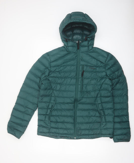 TOG24 Men's Green Hooded Puffer Jacket Size L Down Filled Outdoor Coat