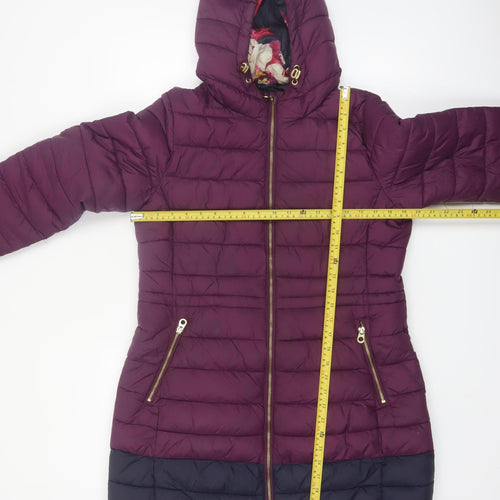 Joules Women's Purple Long Hooded Puffer Coat UK 12