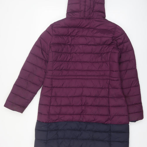 Joules Women's Purple Long Hooded Puffer Coat UK 12