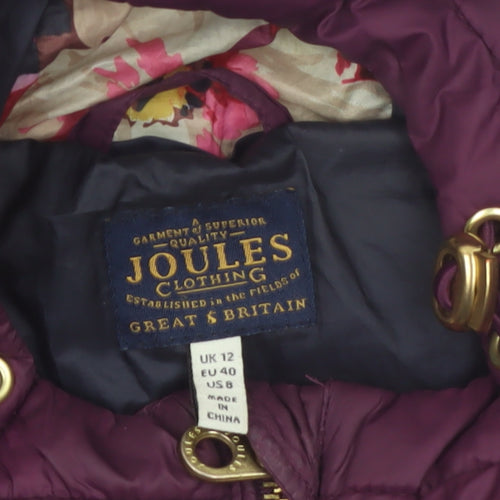 Joules Women's Purple Long Hooded Puffer Coat UK 12