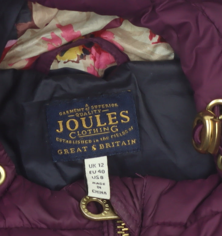 Joules Women's Purple Long Hooded Puffer Coat UK 12