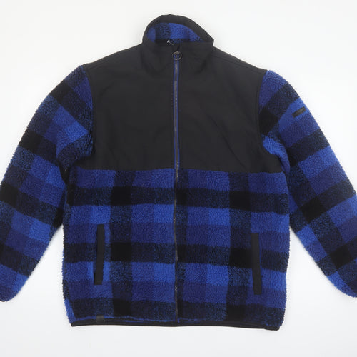 Regatta Mens Blue Check Fleece Jacket L Full Zip Outdoor Winter