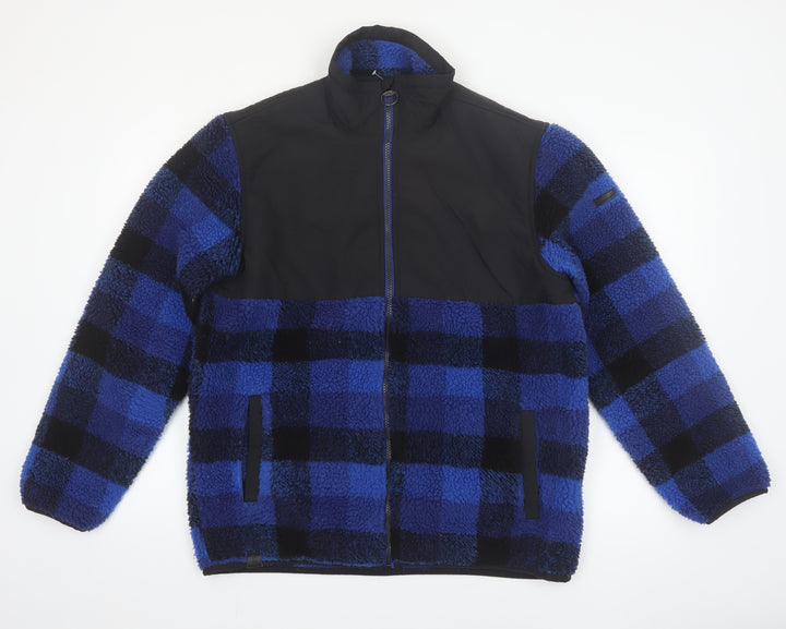 Regatta Mens Blue Check Fleece Jacket L Full Zip Outdoor Winter