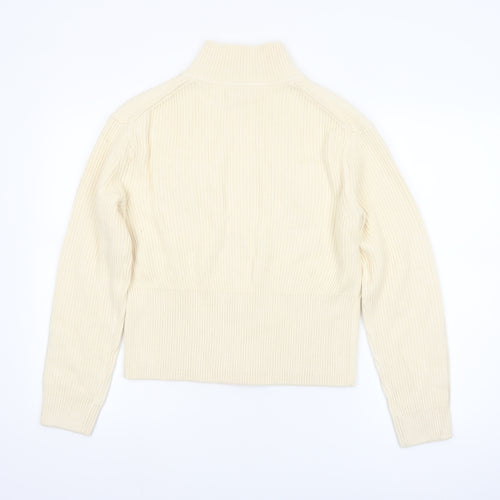 Marks and Spencer Women's Ivory Full Zip High Neck Cotton Blend Jumper Size S