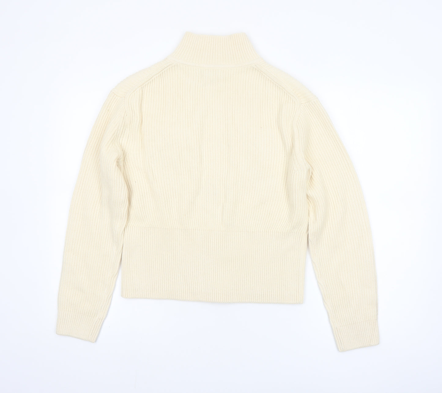Marks and Spencer Women's Ivory Full Zip High Neck Cotton Blend Jumper Size S