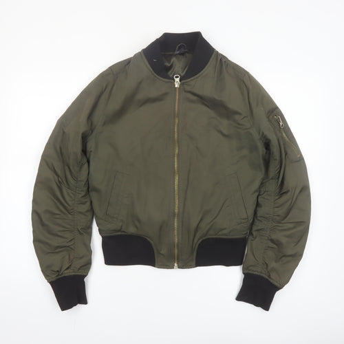 Topshop Women's Green Bomber Jacket UK 10 Cropped Classic Zip Style