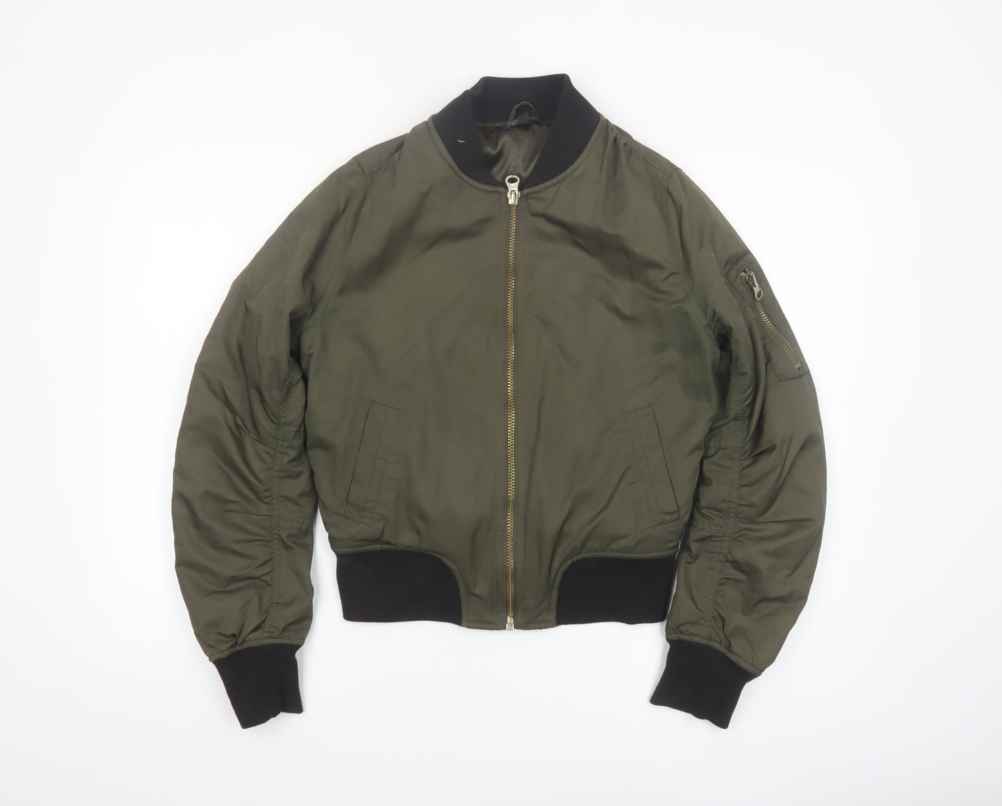 Topshop Women's Green Bomber Jacket UK 10 Cropped Classic Zip Style