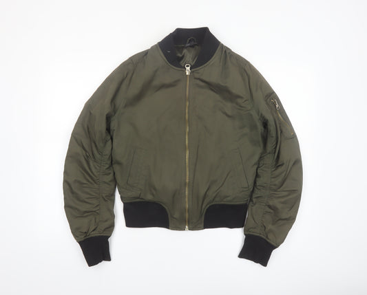 Topshop Women's Green Bomber Jacket UK 10 Cropped Classic Zip Style