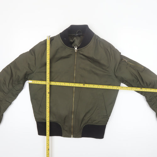 Topshop Women's Green Bomber Jacket UK 10 Cropped Classic Zip Style