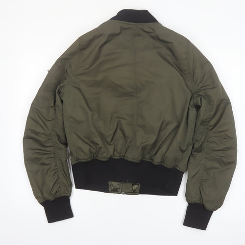 Topshop Women's Green Bomber Jacket UK 10 Cropped Classic Zip Style