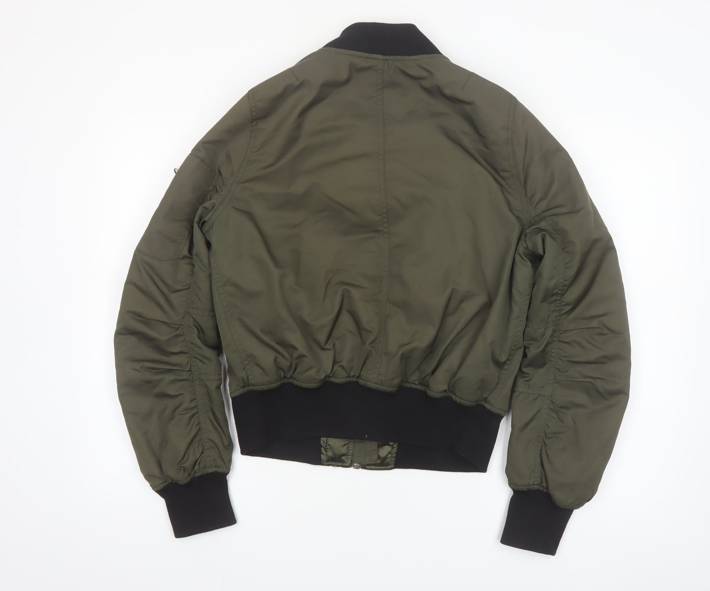 Topshop Women's Green Bomber Jacket UK 10 Cropped Classic Zip Style