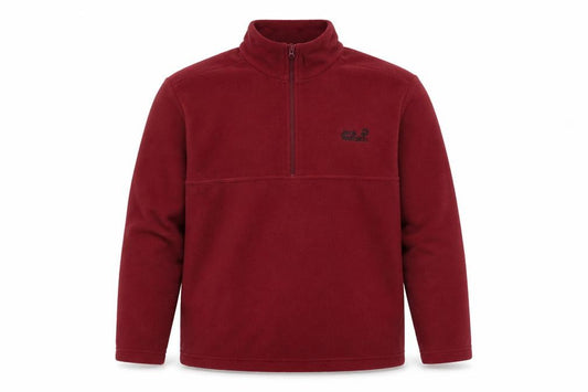 Front view of Jack Wolfskin Men's Red Fleece 1/2 Zip Pullover Sweatshirt, size S