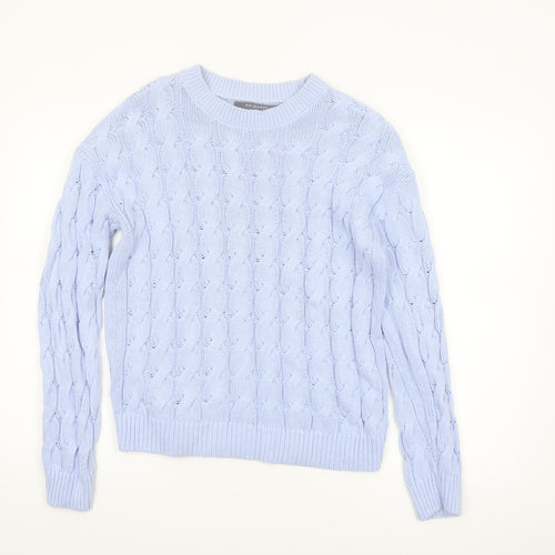Primark Women Blue Cable-Knit Cotton Blend Pullover Jumper Size S