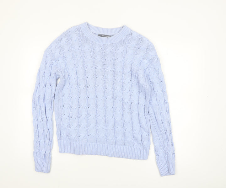 Primark Women Blue Cable-Knit Cotton Blend Pullover Jumper Size S