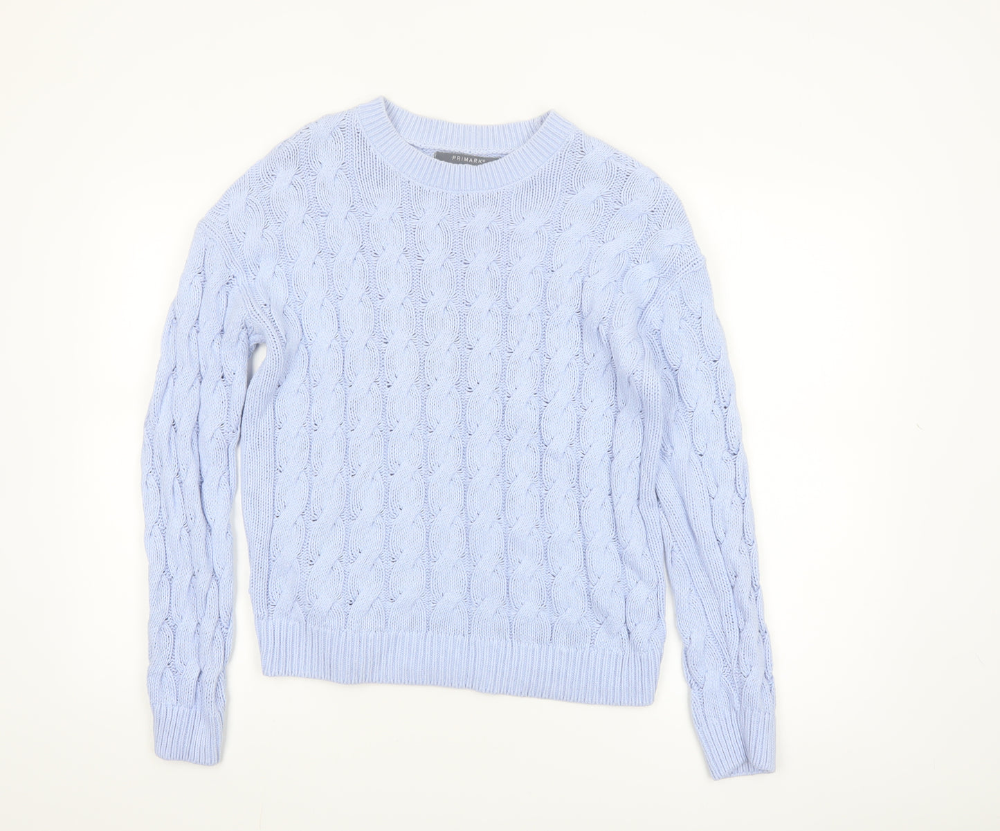 Primark Women Blue Cable-Knit Cotton Blend Pullover Jumper Size S