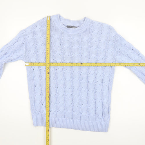 Primark Women Blue Cable-Knit Cotton Blend Pullover Jumper Size S