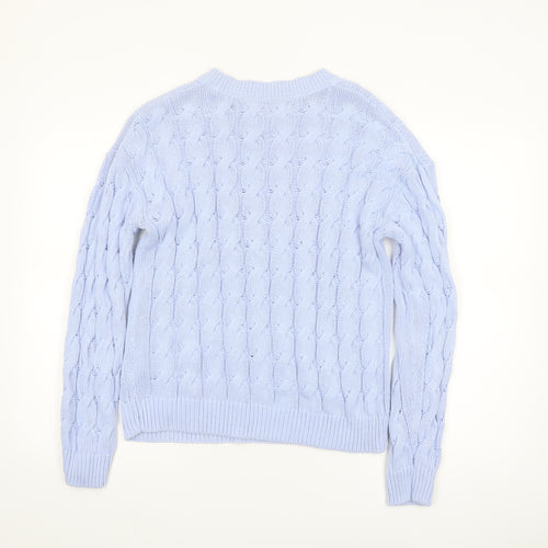 Primark Women Blue Cable-Knit Cotton Blend Pullover Jumper Size S
