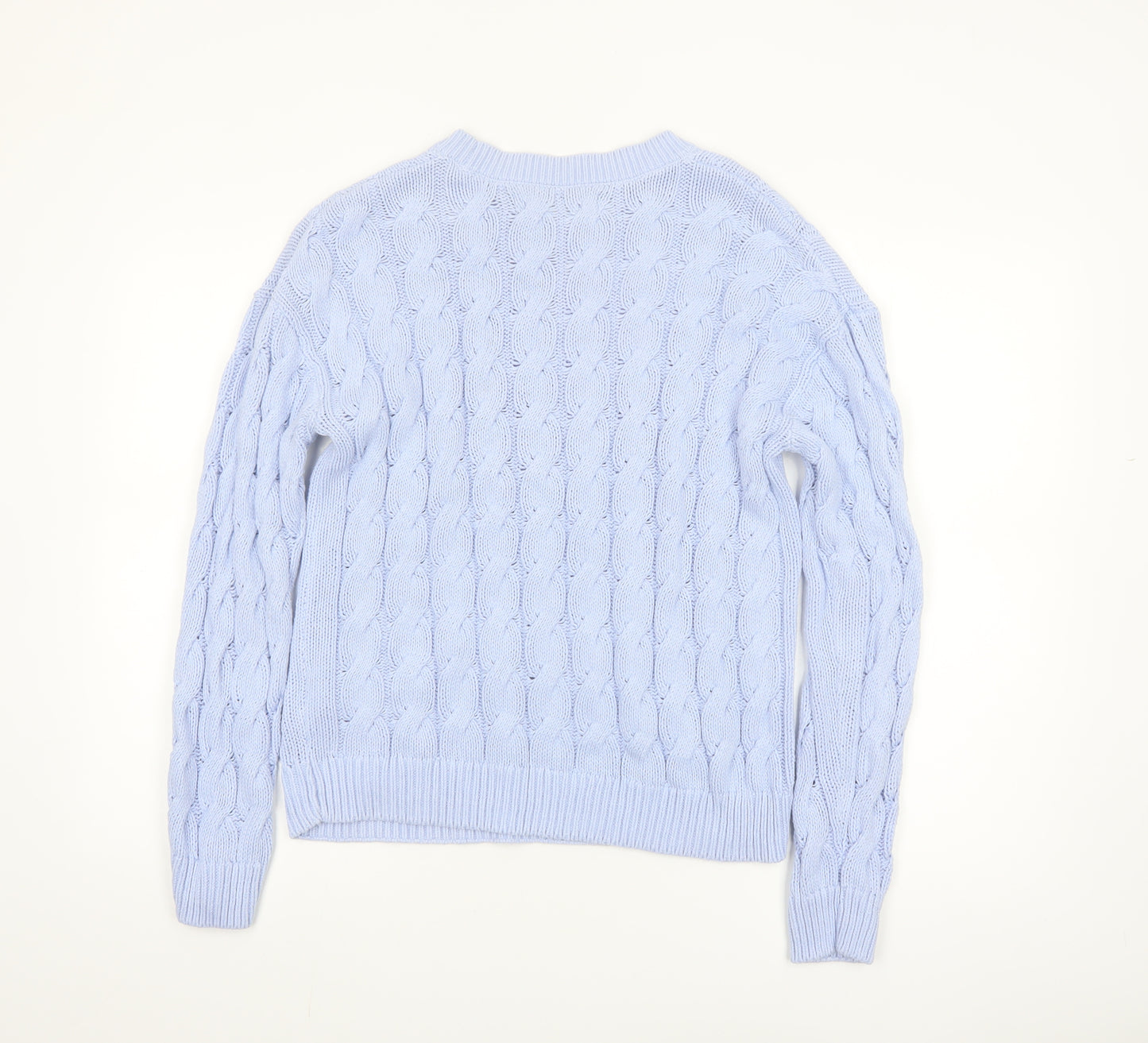 Primark Women Blue Cable-Knit Cotton Blend Pullover Jumper Size S