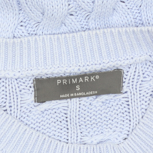 Primark Women Blue Cable-Knit Cotton Blend Pullover Jumper Size S