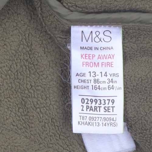 Marks and Spencer Boys Green Quilted Waistcoat 13-14 Years Lined Thermal