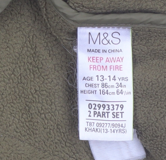Marks and Spencer Boys Green Quilted Waistcoat 13-14 Years Lined Thermal