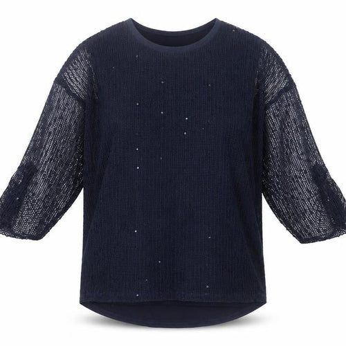 Nabella Women’s Blue Beaded Mesh 3/4 Sleeve Tunic Blouse Size M