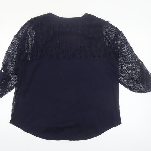 Nabella Women’s Blue Beaded Mesh 3/4 Sleeve Tunic Blouse Size M