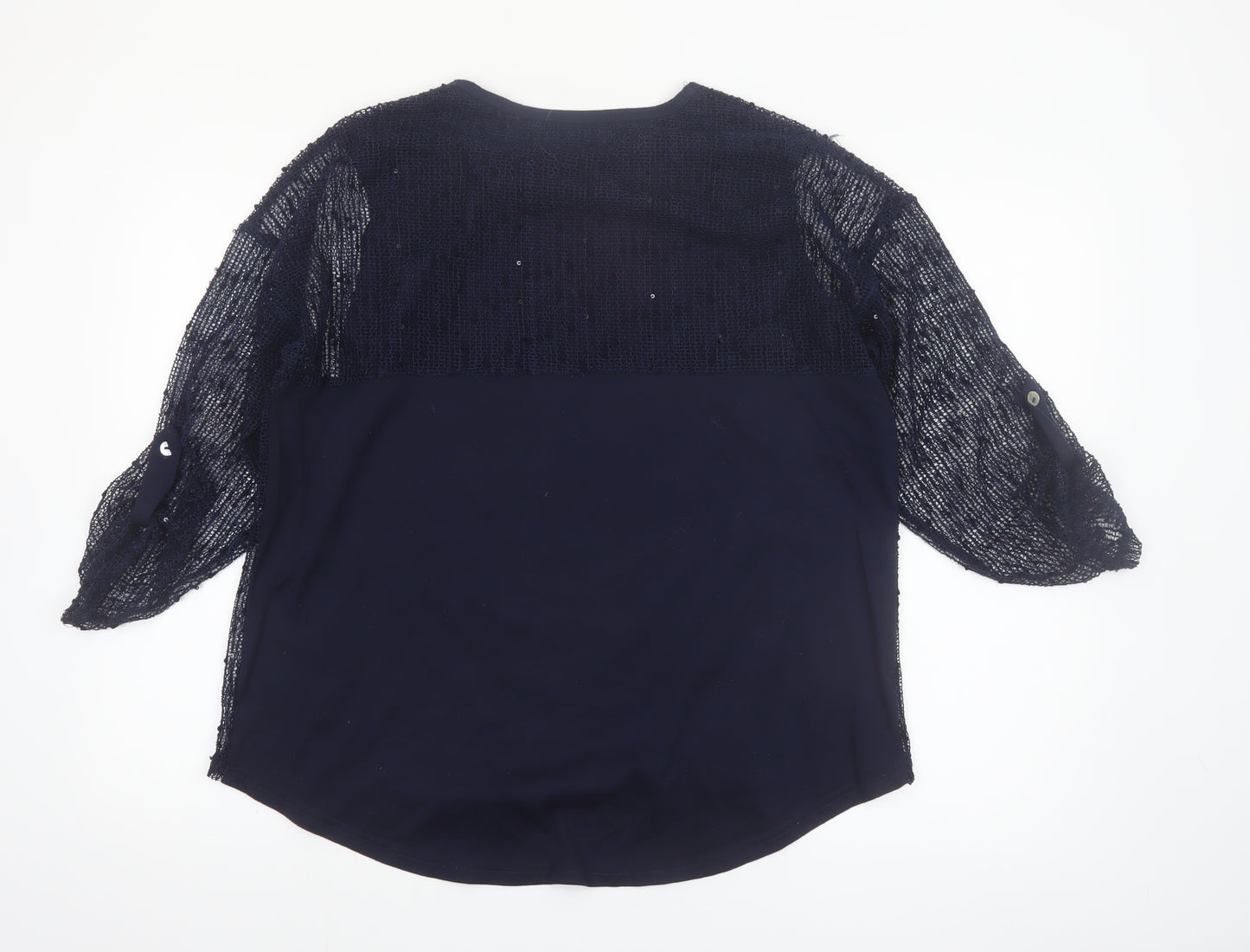 Nabella Women’s Blue Beaded Mesh 3/4 Sleeve Tunic Blouse Size M