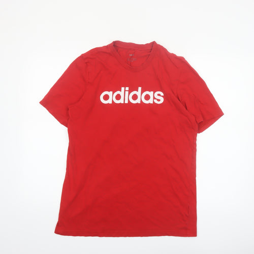Adidas Men's Red Crew Neck Short Sleeve Cotton Sports T-Shirt L