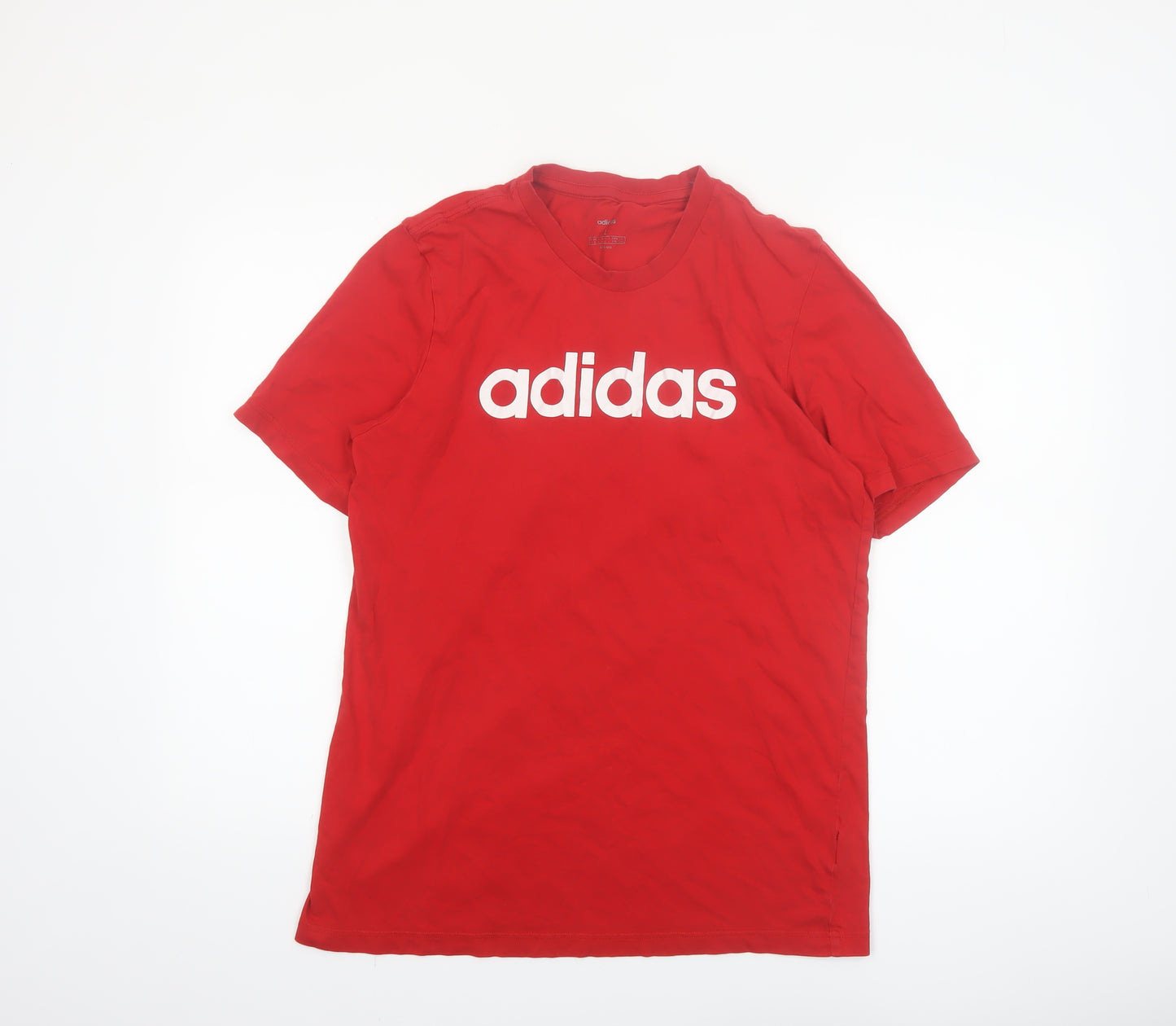 Adidas Men's Red Crew Neck Short Sleeve Cotton Sports T-Shirt L