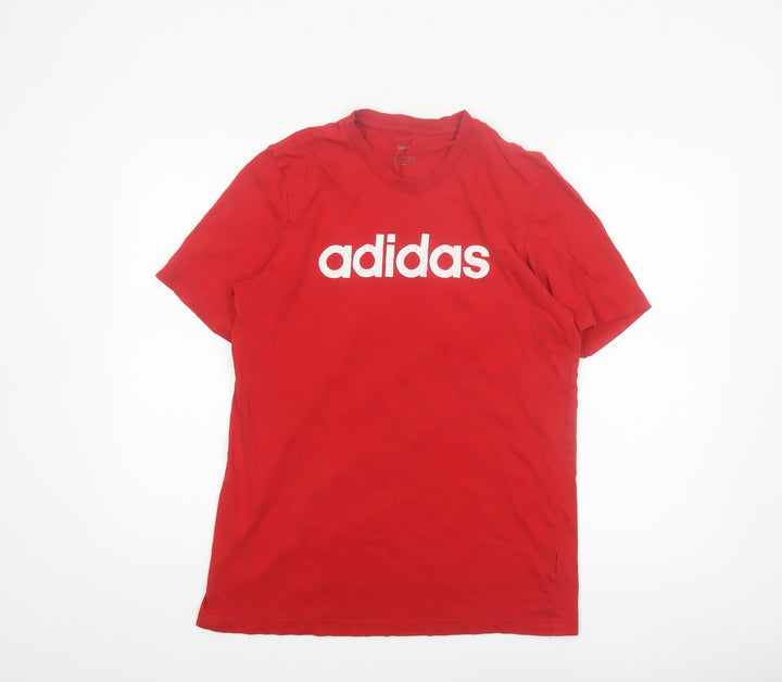 Adidas Men's Red Crew Neck Short Sleeve Cotton Sports T-Shirt L