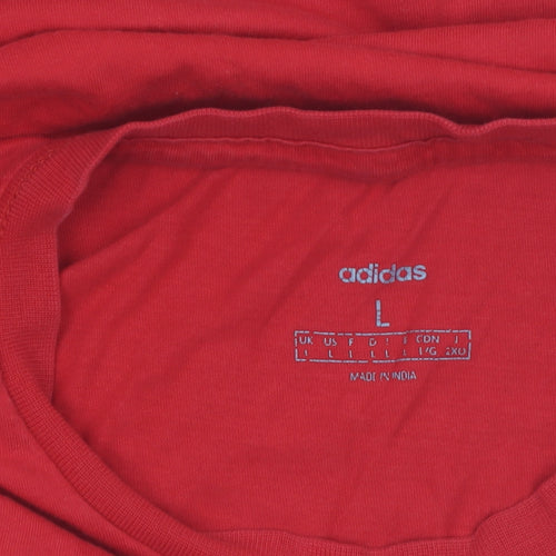 Adidas Men's Red Crew Neck Short Sleeve Cotton Sports T-Shirt L