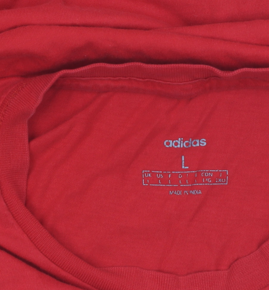 Adidas Men's Red Crew Neck Short Sleeve Cotton Sports T-Shirt L