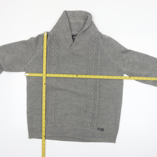 Threadbare Men's Grey Cable-Knit Shawl Collar Pullover Jumper Size L