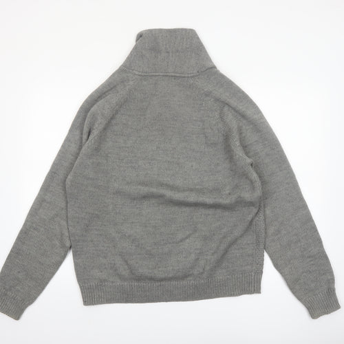 Threadbare Men's Grey Cable-Knit Shawl Collar Pullover Jumper Size L