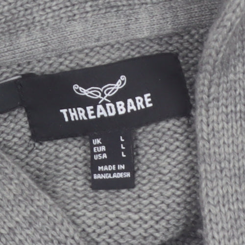 Threadbare Men's Grey Cable-Knit Shawl Collar Pullover Jumper Size L