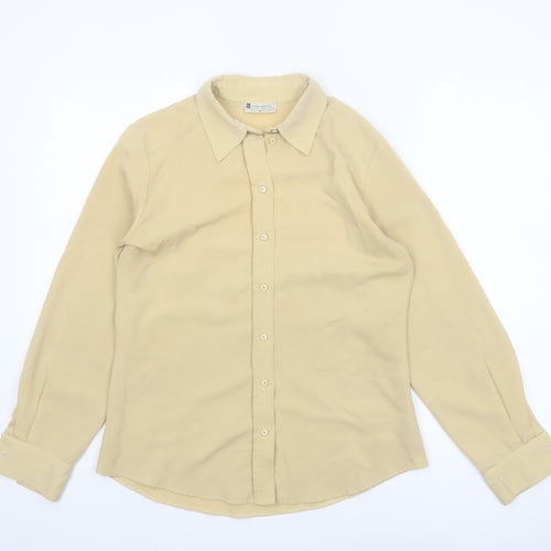 Liza Lovell Women Beige Button-Up Long Sleeve Polyester Shirt Size 10