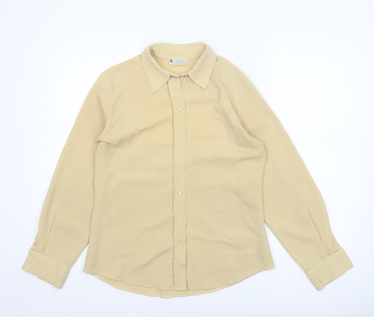Liza Lovell Women Beige Button-Up Long Sleeve Polyester Shirt Size 10