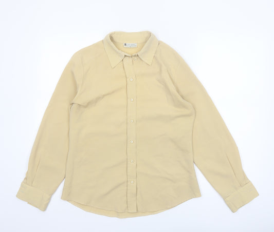 Liza Lovell Women Beige Button-Up Long Sleeve Polyester Shirt Size 10