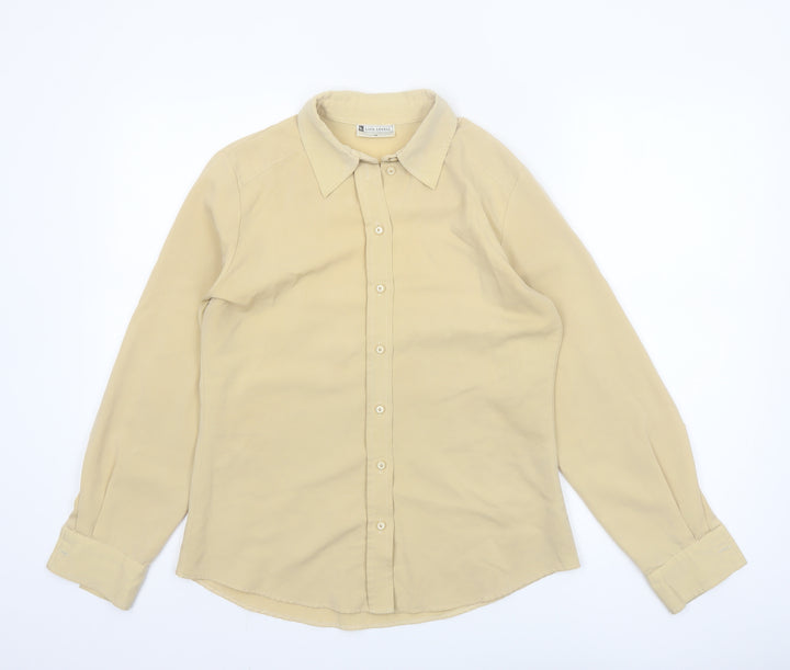 Liza Lovell Women Beige Button-Up Long Sleeve Polyester Shirt Size 10