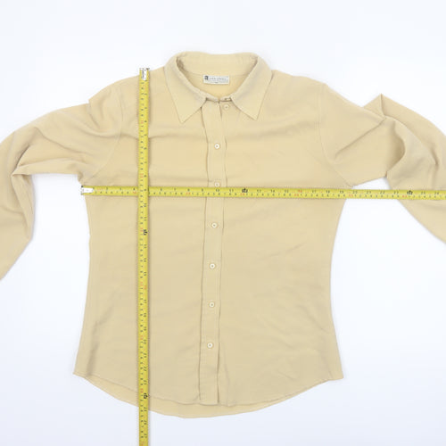 Liza Lovell Women Beige Button-Up Long Sleeve Polyester Shirt Size 10