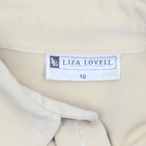 Liza Lovell Women Beige Button-Up Long Sleeve Polyester Shirt Size 10