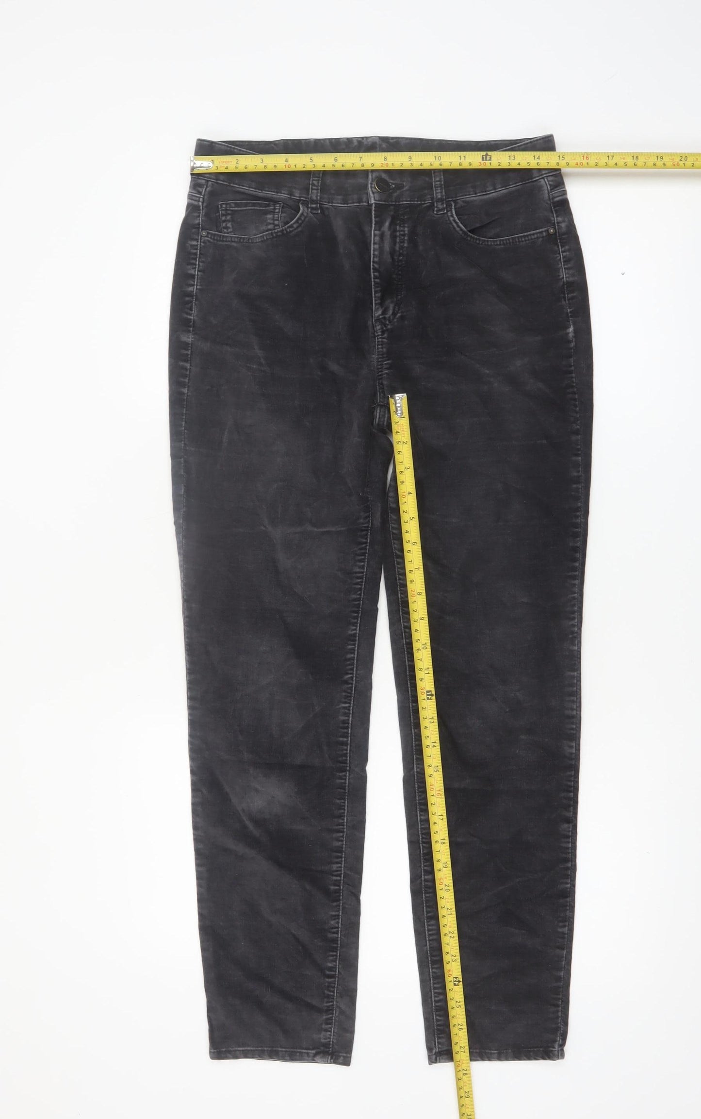 Massimo Dutti Women's Black Slim Chino Corduroy Trousers UK 8