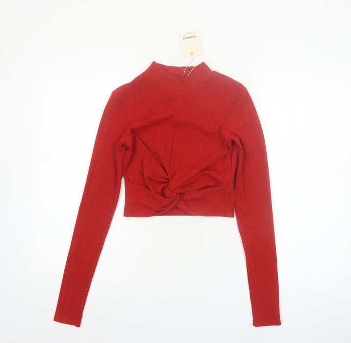 Pull & Bear Women’s Red Mock Neck Cropped Long Sleeve Top Size 8