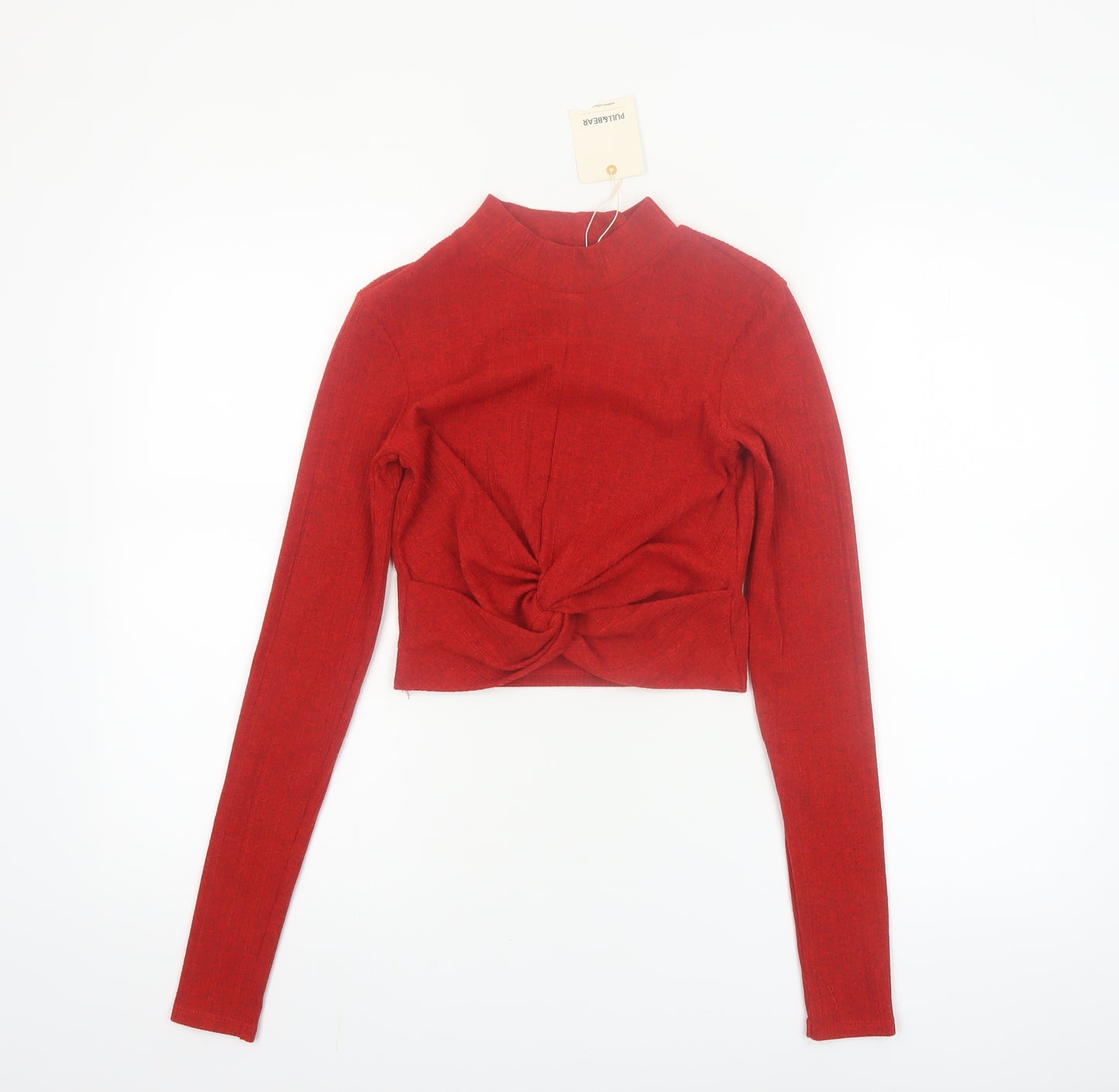 Pull & Bear Women’s Red Mock Neck Cropped Long Sleeve Top Size 8